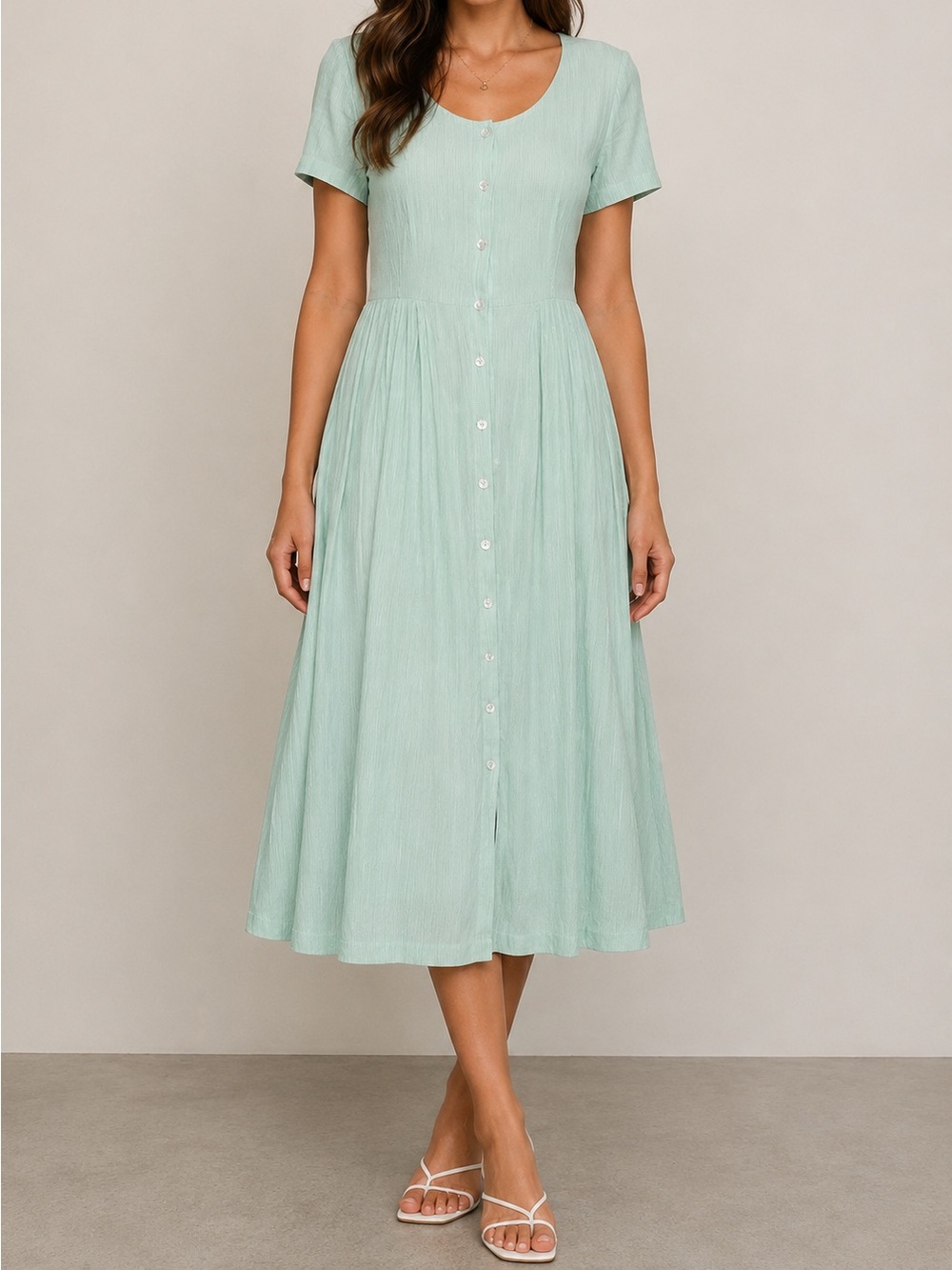 CDC Vintage Mint Green Striped Tie Back Button Front Midi Dress Plus 22